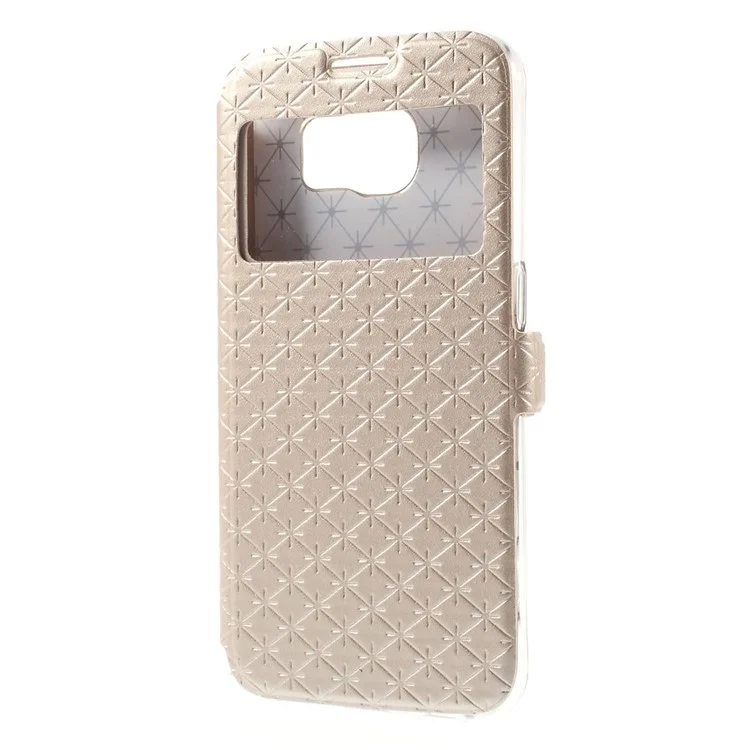 Diamond Lozenge Pattern Leather Card Holder Case for Samsung Galaxy S6 G920 Window View - Champagne