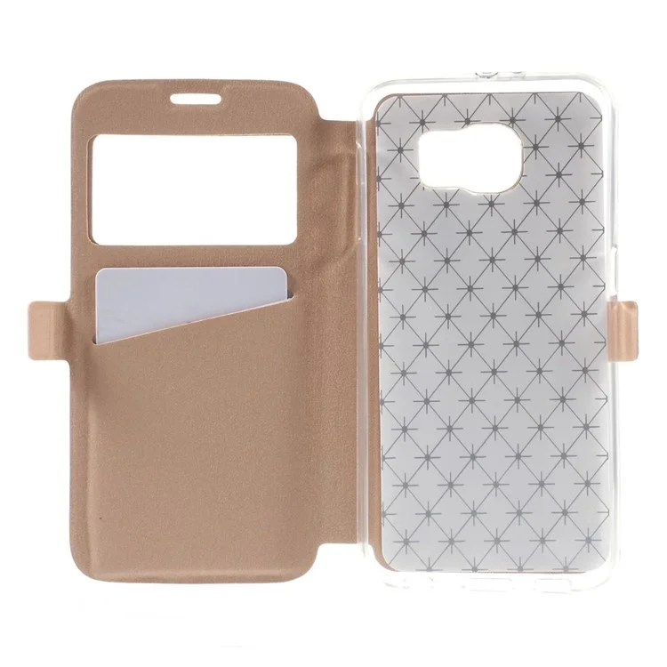 Diamond Lozenge Pattern Leather Card Holder Case for Samsung Galaxy S6 G920 Window View - Champagne