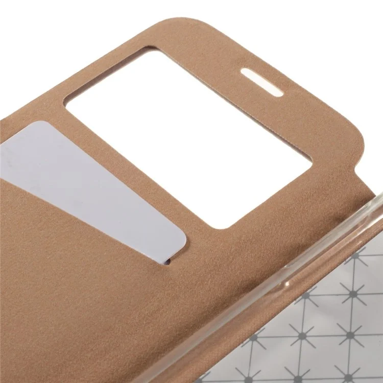 Diamond Lozenge Pattern Leather Card Holder Case for Samsung Galaxy S6 G920 Window View - Champagne