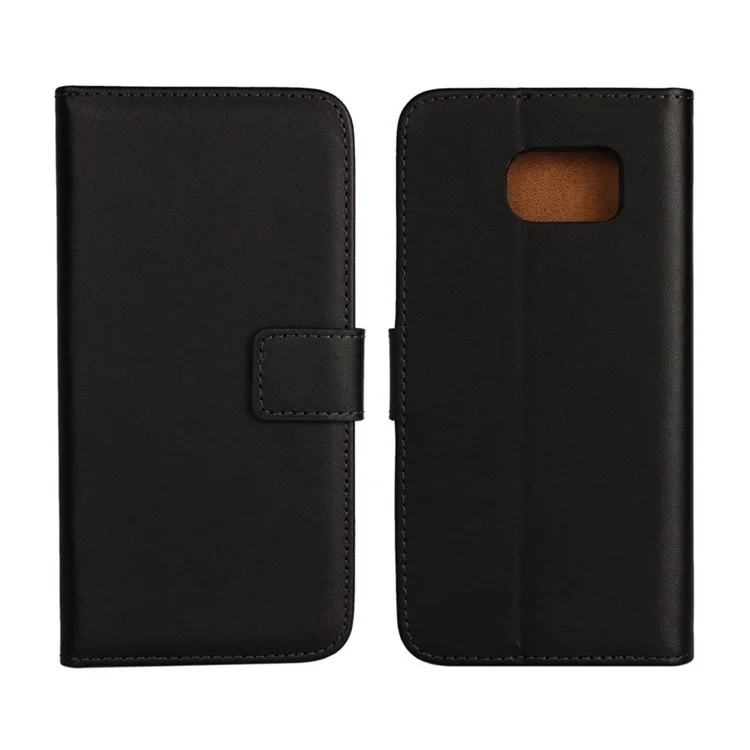 Genuine Leather Wallet Case for Samsung Galaxy S6 G920 with Stand - Black