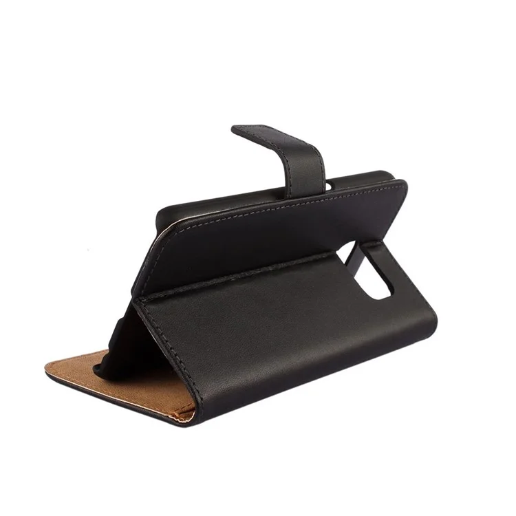 Genuine Leather Wallet Case for Samsung Galaxy S6 G920 with Stand - Black
