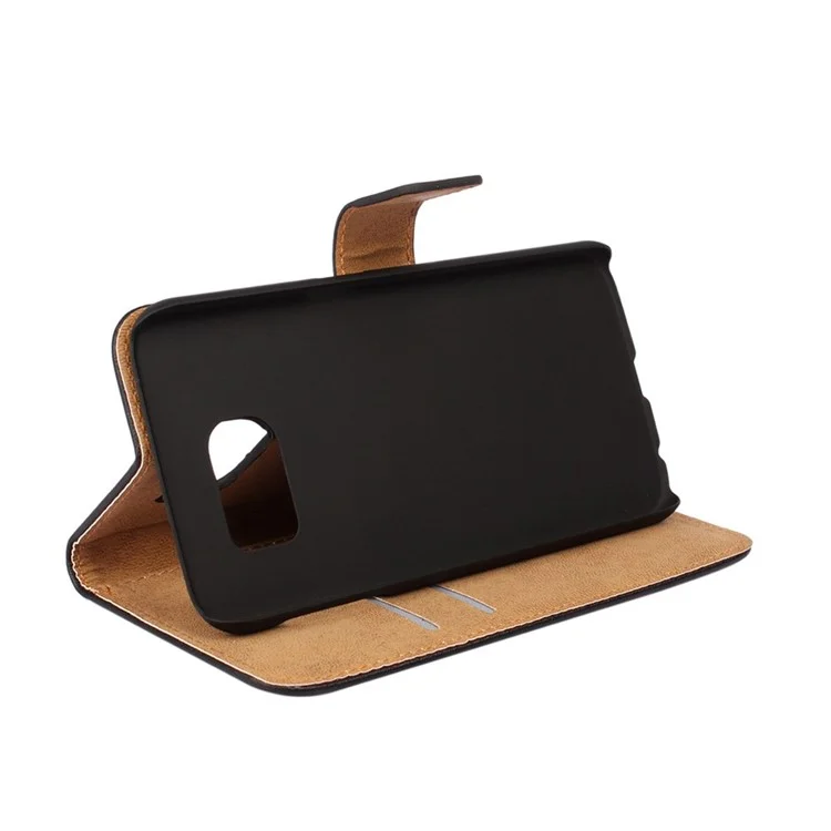 Genuine Leather Wallet Case for Samsung Galaxy S6 G920 with Stand - Black