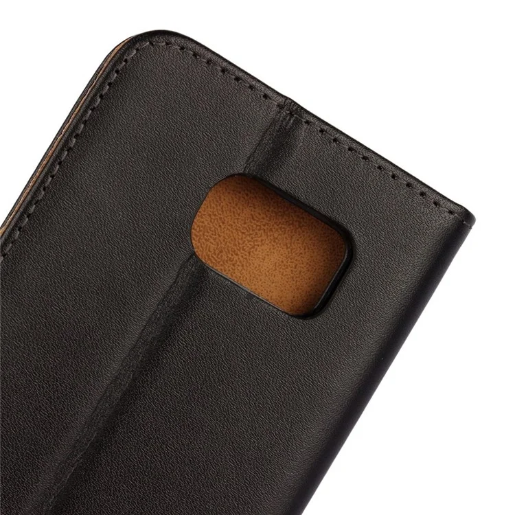 Genuine Leather Wallet Case for Samsung Galaxy S6 G920 with Stand - Black