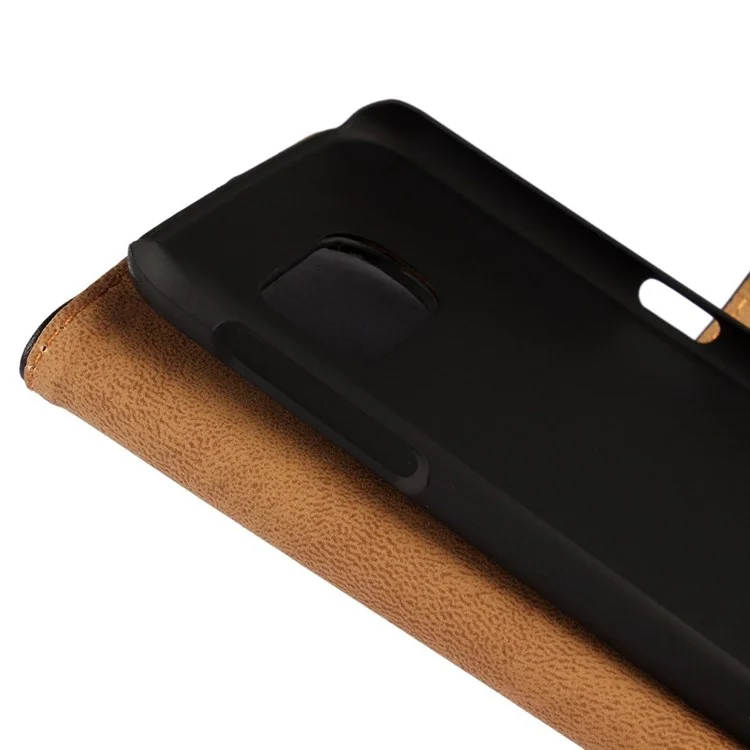 Genuine Leather Wallet Case for Samsung Galaxy S6 G920 with Stand - Black