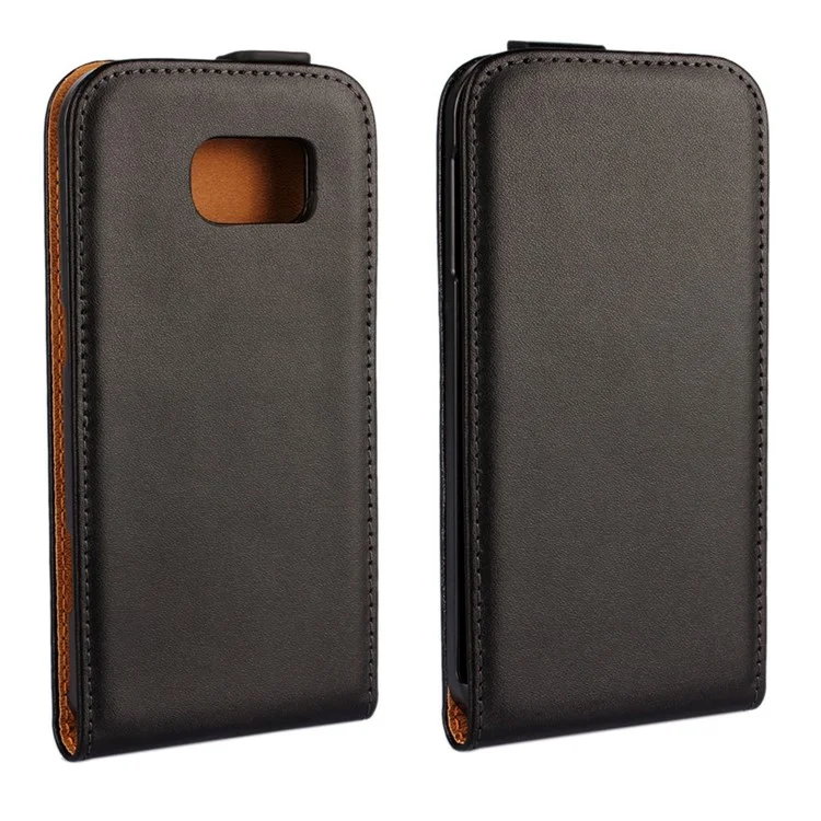 Vertical Flip Genuine Leather Case for Samsung Galaxy S6 G920 - Black