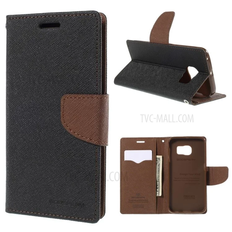 MERCURY Goospery Wallet Leather Case for Samsung Galaxy S6 Edge G925 - Black / Brown