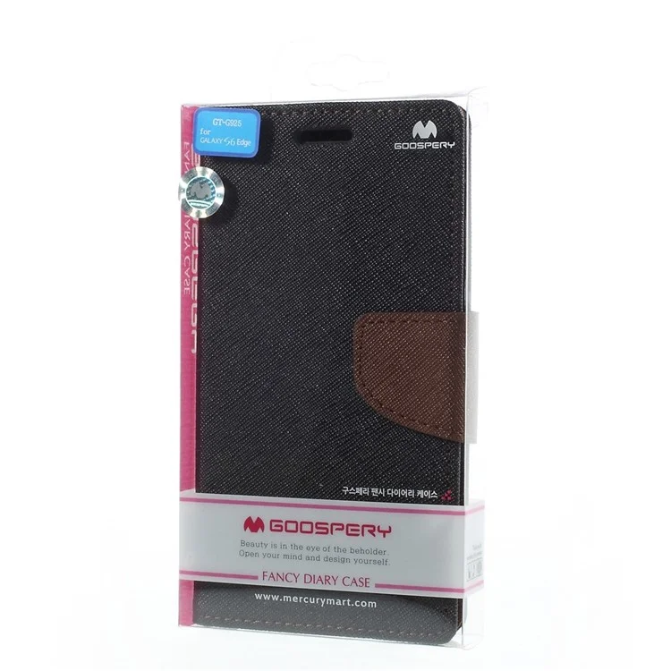 MERCURY Goospery Wallet Leather Case for Samsung Galaxy S6 Edge G925 - Black / Brown