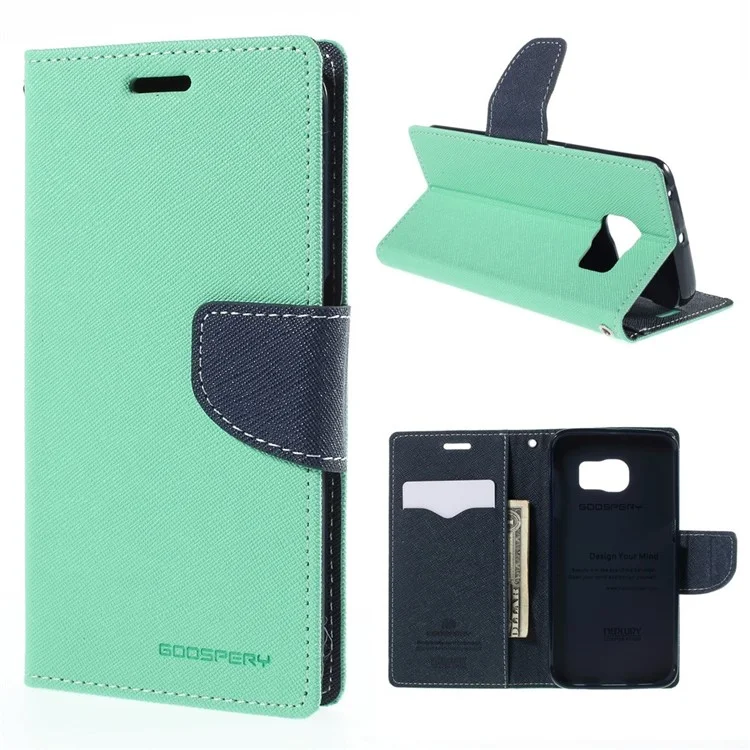 MERCURY Goospery Magnetic Leather Cover Shell for Samsung Galaxy S6 Edge G925 - Cyan