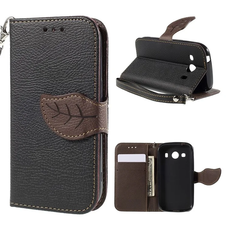 Leaf Magnetic Leather Wallet Case for Samsung Galaxy Ace 4 SM-G357FZ / Ace Style LTE G357 - Black