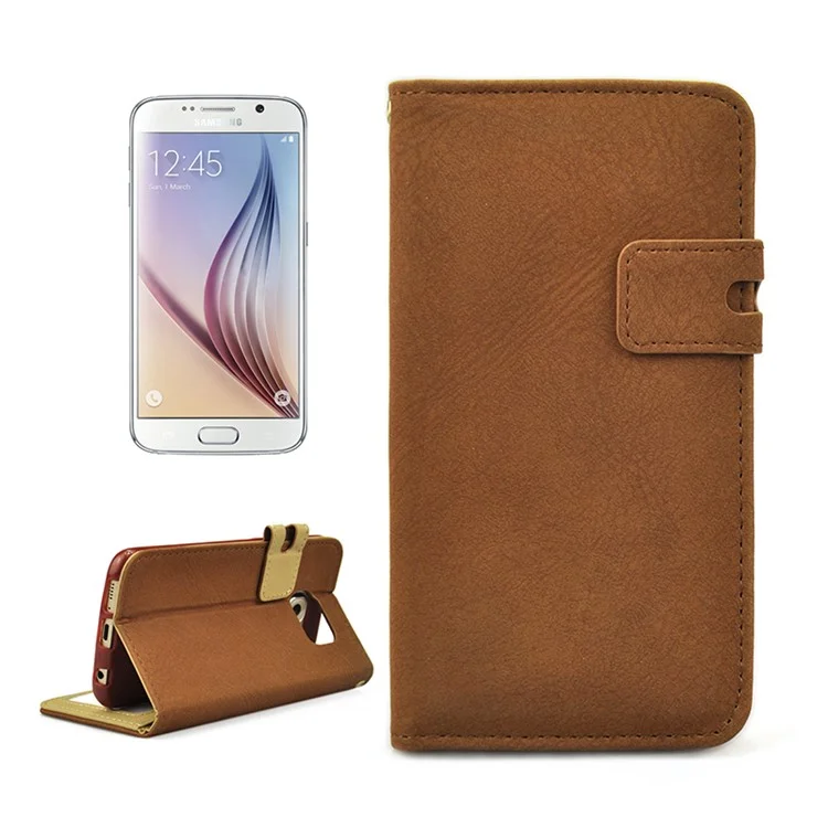 Matte Surface Synthetic Leather Card Holder Case for Galaxy S6 G920 - Brown
