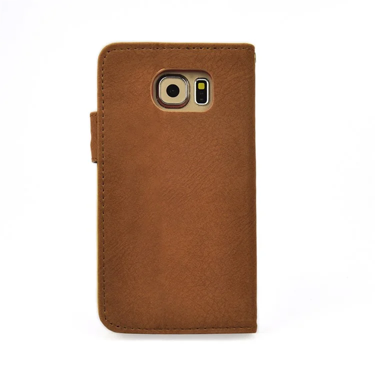 Matte Surface Synthetic Leather Card Holder Case for Galaxy S6 G920 - Brown
