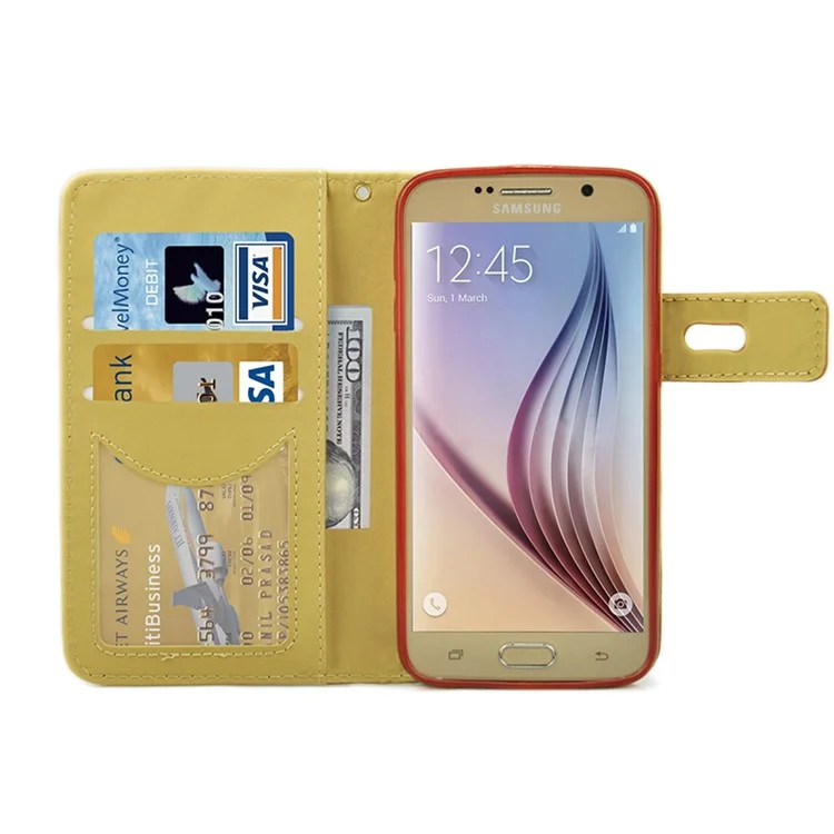 Matte Surface Synthetic Leather Card Holder Case for Galaxy S6 G920 - Brown