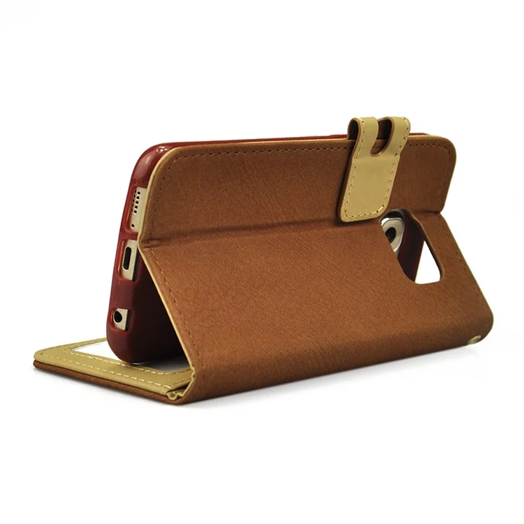Matte Surface Synthetic Leather Card Holder Case for Galaxy S6 G920 - Brown