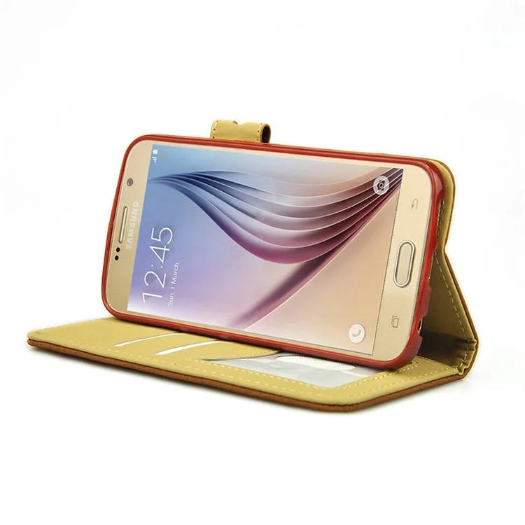 Matte Surface Synthetic Leather Card Holder Case for Galaxy S6 G920 - Brown