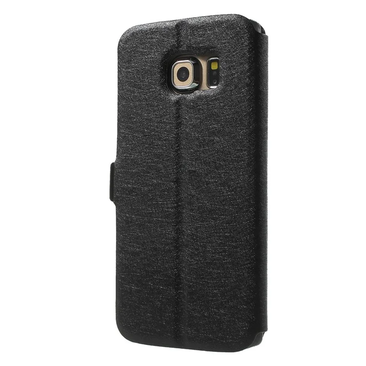 Silk Texture Dual Windows Leather Case for Samsung Galaxy S6 edge G925 - Black