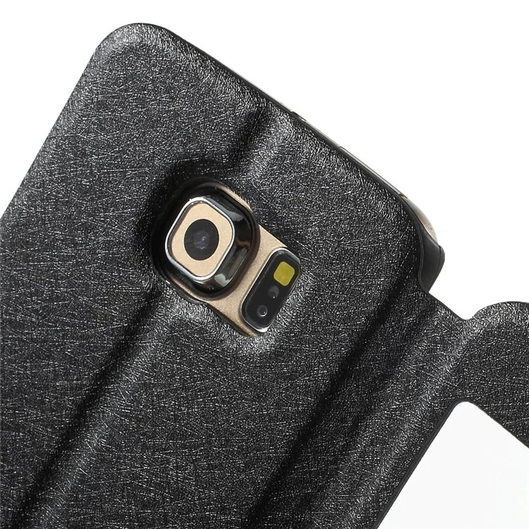 Silk Texture Dual Windows Leather Case for Samsung Galaxy S6 edge G925 - Black