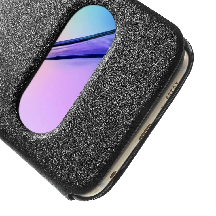 Silk Texture Dual Windows Leather Case for Samsung Galaxy S6 edge G925 - Black