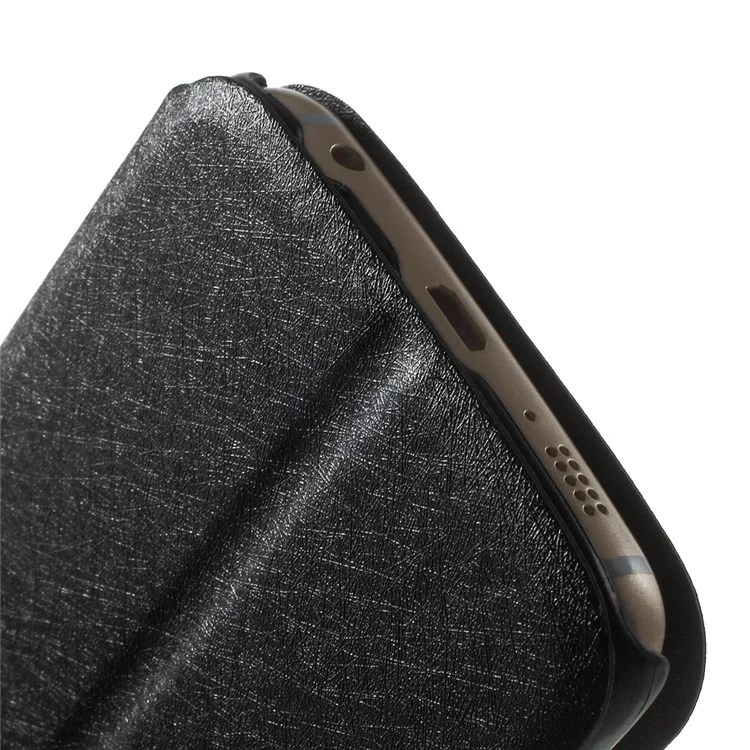 Silk Texture Dual Windows Leather Case for Samsung Galaxy S6 edge G925 - Black