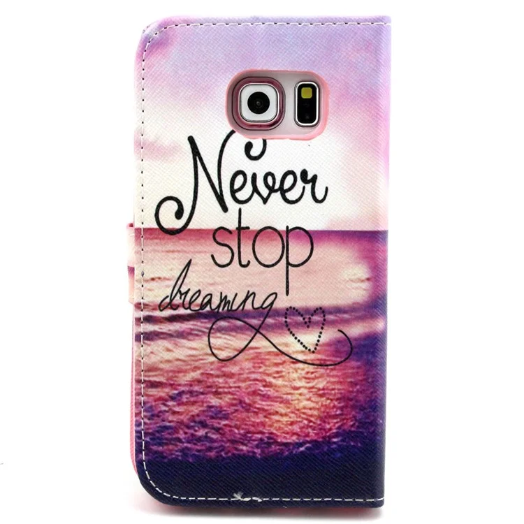 For Samsung Galaxy S6 edge G925 PU Leather Phone Cover - Quote Never Stop Dreaming