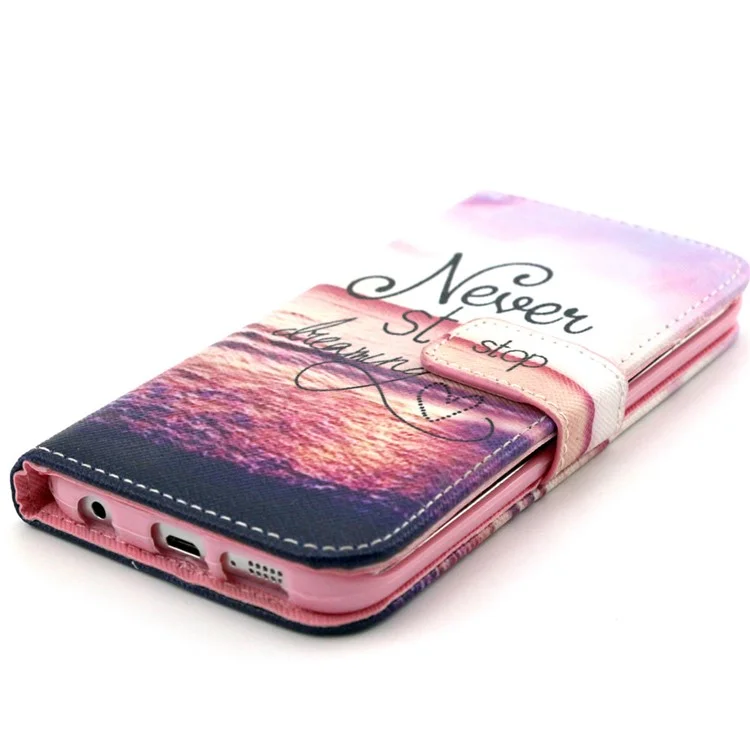 For Samsung Galaxy S6 edge G925 PU Leather Phone Cover - Quote Never Stop Dreaming