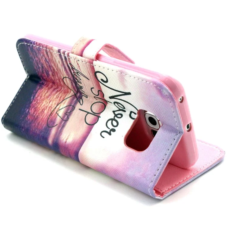 For Samsung Galaxy S6 edge G925 PU Leather Phone Cover - Quote Never Stop Dreaming