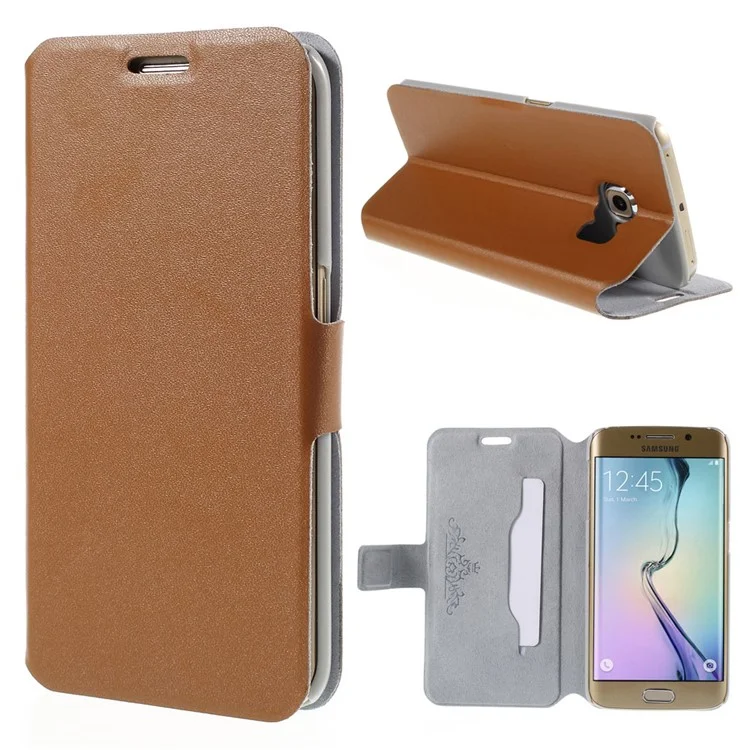 DOORMOON Genuine Leather Flip Cover for Samsung Galaxy S6 edge G925 - Brown