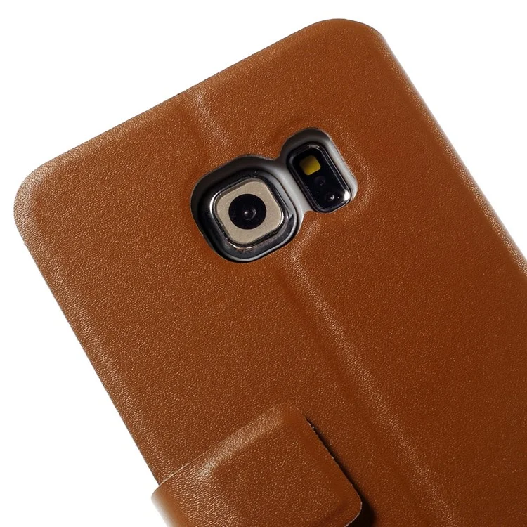 DOORMOON Genuine Leather Flip Cover for Samsung Galaxy S6 edge G925 - Brown