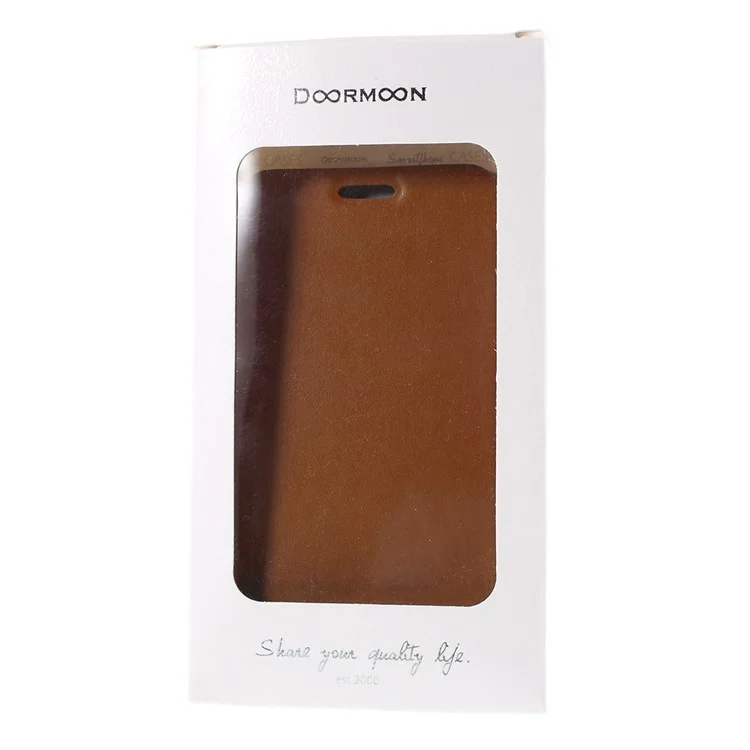 DOORMOON Genuine Leather Flip Cover for Samsung Galaxy S6 edge G925 - Brown