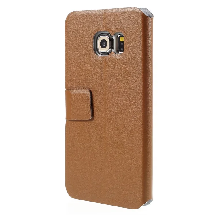 DOORMOON Genuine Leather Flip Cover for Samsung Galaxy S6 edge G925 - Brown