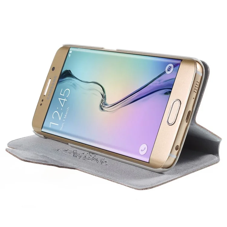 DOORMOON Genuine Leather Flip Cover for Samsung Galaxy S6 edge G925 - Brown