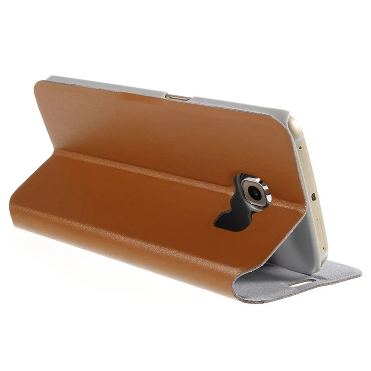 DOORMOON Genuine Leather Flip Cover for Samsung Galaxy S6 edge G925 - Brown