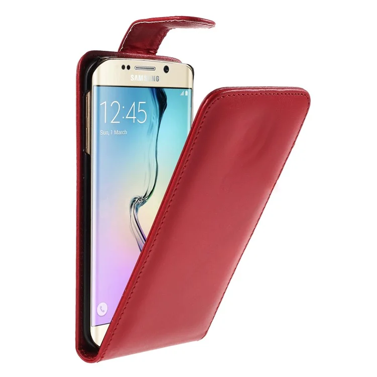 Vertical Flip Leather Card Holder Cover for Samsung Galaxy S6 Edge G925 - Red