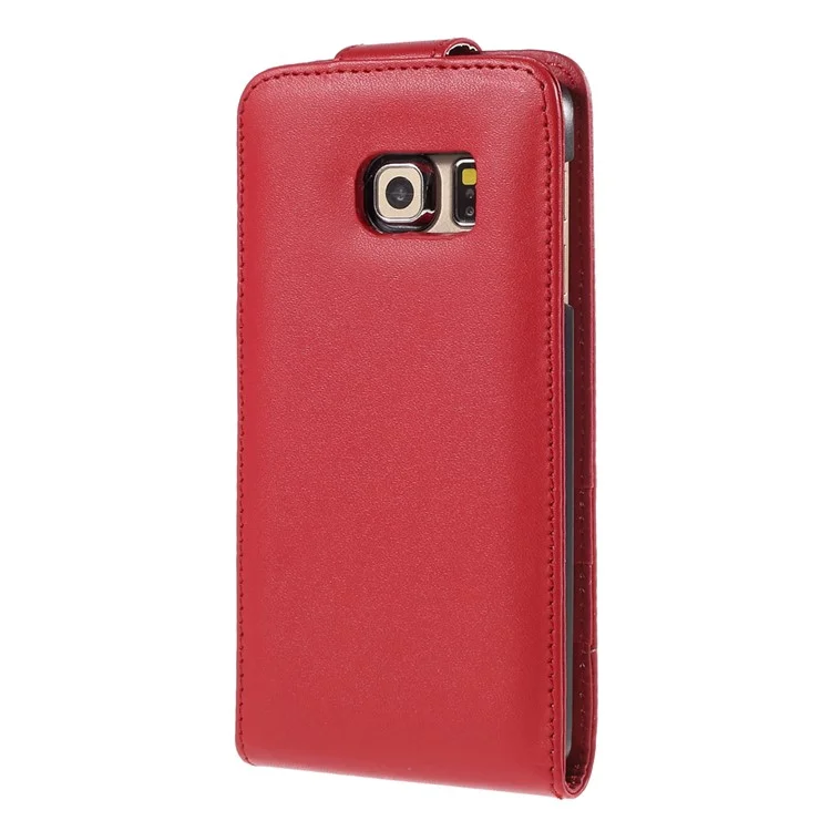 Vertical Flip Leather Card Holder Cover for Samsung Galaxy S6 Edge G925 - Red