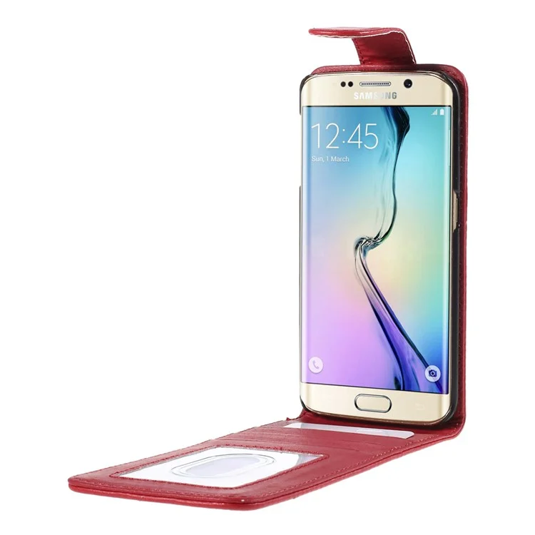 Vertical Flip Leather Card Holder Cover for Samsung Galaxy S6 Edge G925 - Red