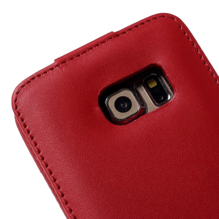 Vertical Flip Leather Card Holder Cover for Samsung Galaxy S6 Edge G925 - Red
