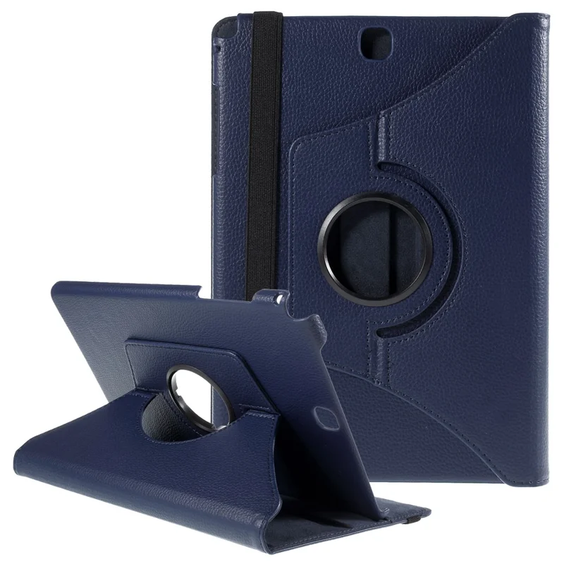For Samsung Galaxy Tab A 9.7 T550 T555 Lychee Litchi Leather Cover with Rotary Stand - Deep Blue