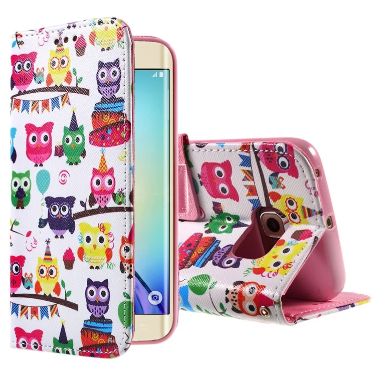 Callfree Color Painting Leather Protective Case for Samsung Galaxy S6 edge G925 - Multiple Cute Owls