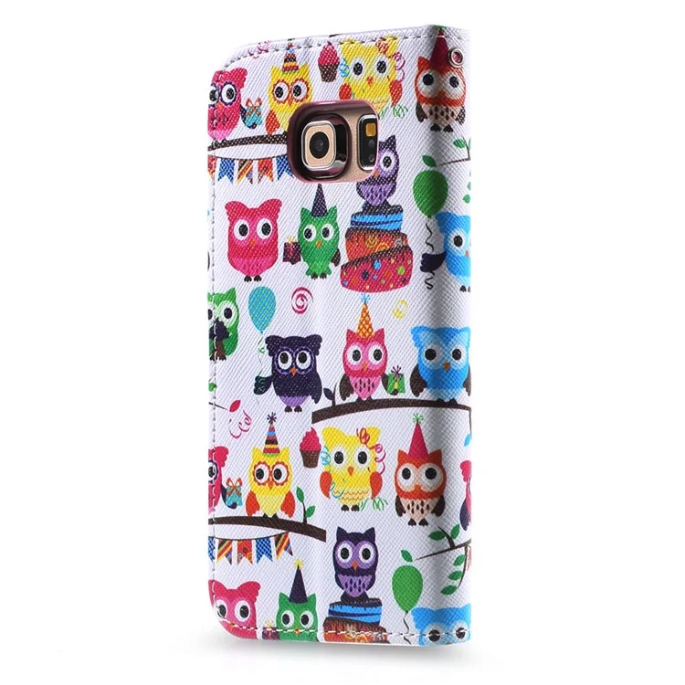 Callfree Color Painting Leather Protective Case for Samsung Galaxy S6 edge G925 - Multiple Cute Owls
