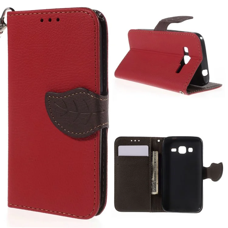 Leaf Flip Stand Wallet Leather Cover for Samsung Galaxy Core Prime SM-G360 - Red