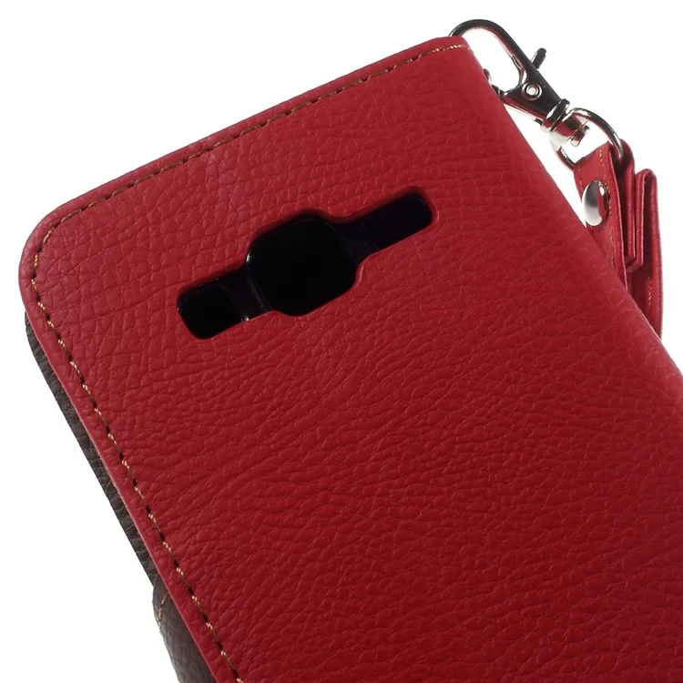 Leaf Flip Stand Wallet Leather Cover for Samsung Galaxy Core Prime SM-G360 - Red