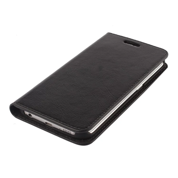 Genuine Split Leather Wallet Case for Samsung Galaxy S6 edge G925 - Black