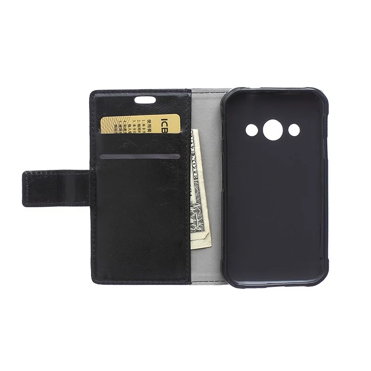 Crazy Horse Wallet Leather Case for Samsung Galaxy Xcover 3 SM-G388F with Support Stand - Black