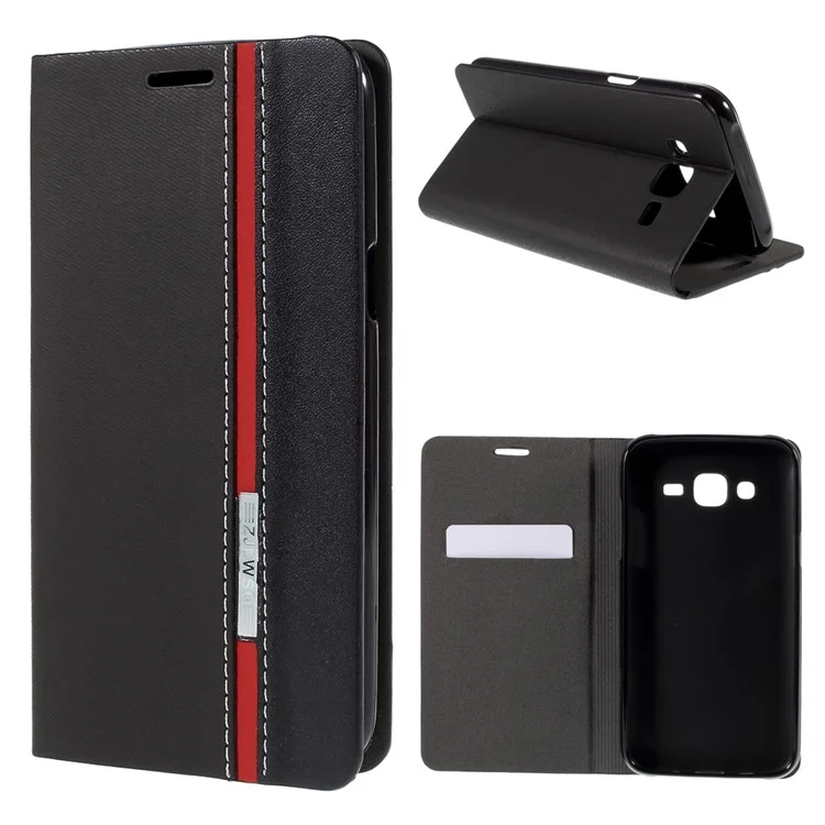 Two-color Leather Stand Case for Samsung Galaxy J5 SM-J500F with Card Slot - Black