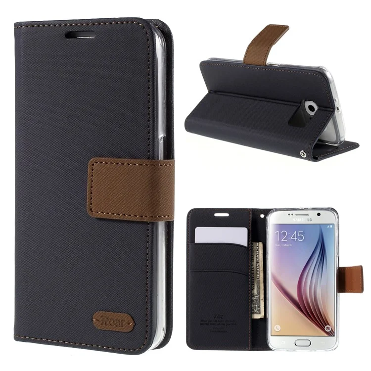 ROAR KOREA Twill Leather Wallet Case for Samsung Galaxy S6 G920 - Black