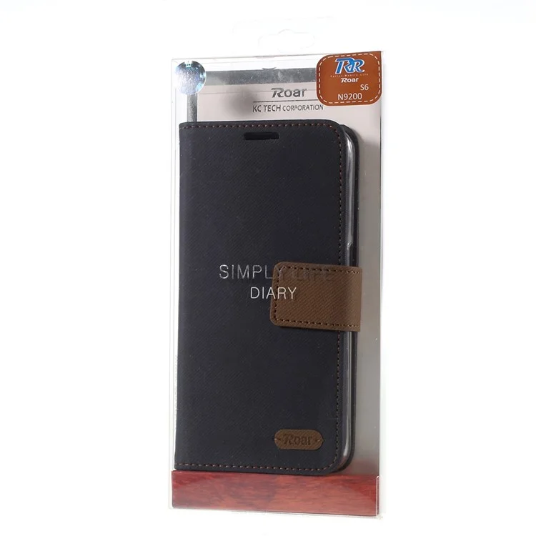 ROAR KOREA Twill Leather Wallet Case for Samsung Galaxy S6 G920 - Black