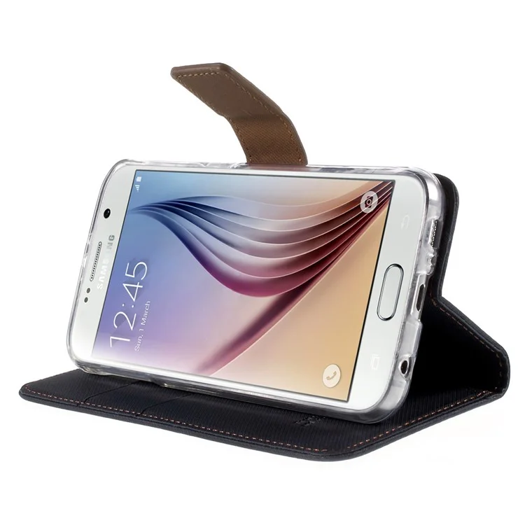 ROAR KOREA Twill Leather Wallet Case for Samsung Galaxy S6 G920 - Black
