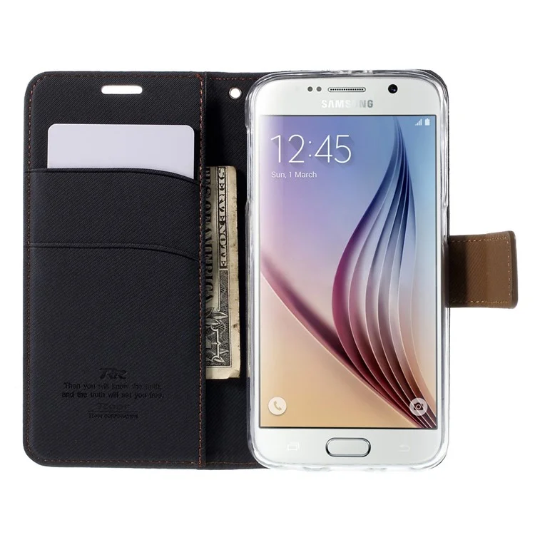 ROAR KOREA Twill Leather Wallet Case for Samsung Galaxy S6 G920 - Black