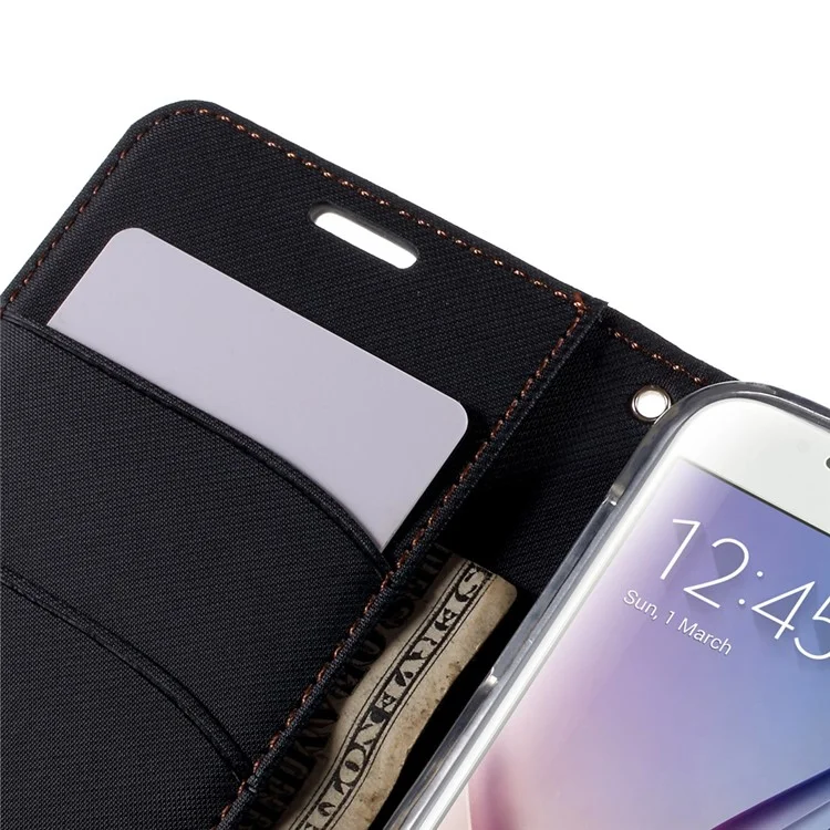 ROAR KOREA Twill Leather Wallet Case for Samsung Galaxy S6 G920 - Black