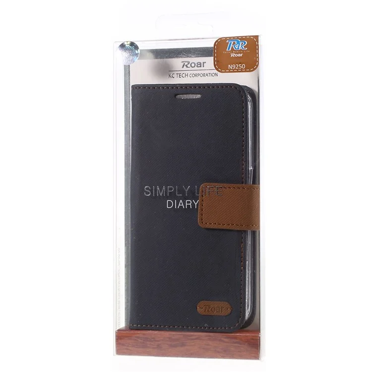 ROAR KOREA for Samsung Galaxy S6 edge G925 Twill Leather Case Flip Cover - Black