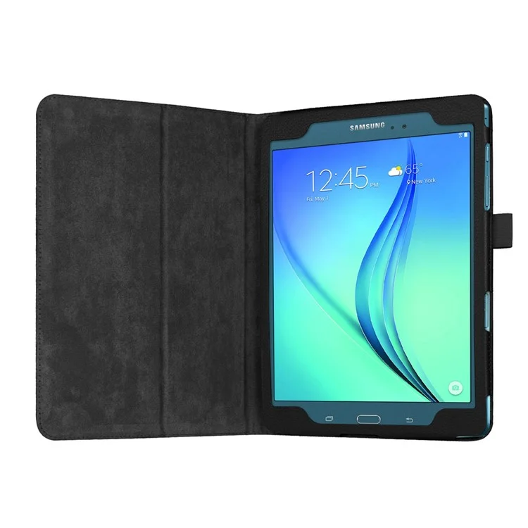 Custodia in Pelle Della Pelle Litchi Per Samsung Galaxy Tab A 9.7 T550 T555 Con Stand - Nero